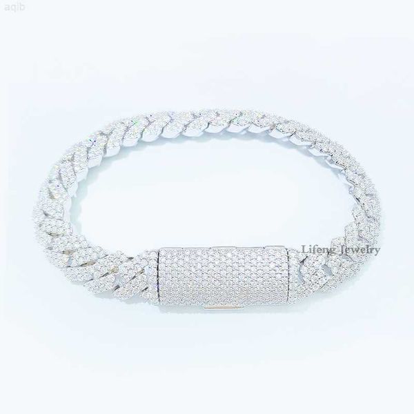 

white gold plated gold 10mm 2 rows vvs moissanite diamonds pass tester sterling silver man rope chains cuban link chain
