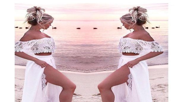 

white lace beach dress for women long two piece beachwear dresses 2019 summer sundresses plus size dress robe blanche dantel19461730, Black;gray