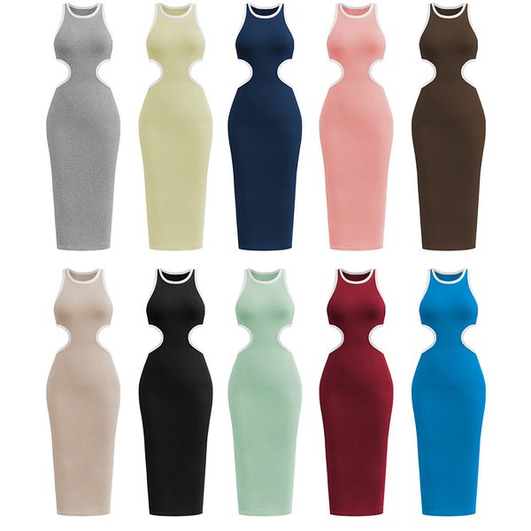 

dress designer women dress short sleeve dresseswomen's round neck sheath sheath hollow backless i-line dress package hip thread midi sk, Black;gray