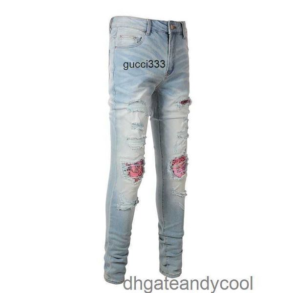 

amiai jeans designer pants man 23 spring and autumn new amirly fashion brand jeans light blue denim slim feet fashion individualized hole pa