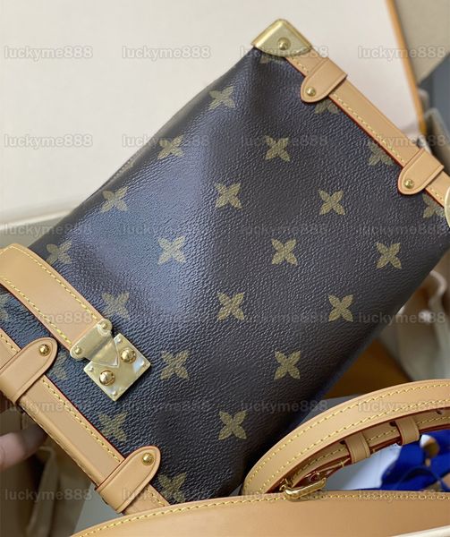 

10a mirror quality designers pm side trunk bags 21cm womens soft box bag brown coated canvas purse luxury lady handbag crossbpdy shoulder le