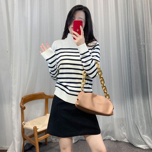 

genuine maje half turtleneck shoulder button stripe wool knit sweater, Black;brown