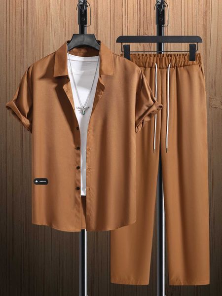 

men's clothing men patched detail shirt drawstring waist pants, White;black