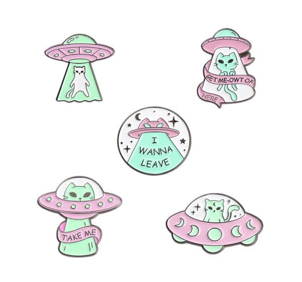 

spaceship cat letter brooches round moon star cowboy pins alloy enamel clothes badge buckle jewelry 6131 q24146692, Gray