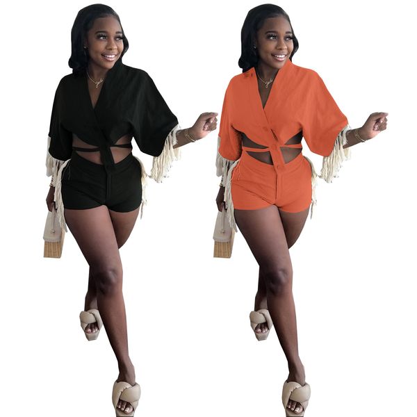 

women's tracksuits ins daily young patchwork sweet asymmetrical v-neck tassel half sleeve short pants slim women 2 piece setwomen', Gray