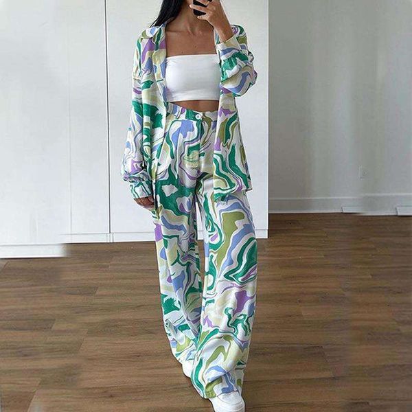 

spring women pants s fashion clothing loose street printed shirt trousers casual set, White