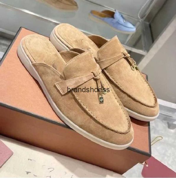 

for womens loro piana casual slippers classic sandals loafers shoes flat slides slipper designers high elastic beef tendon bottom, Black