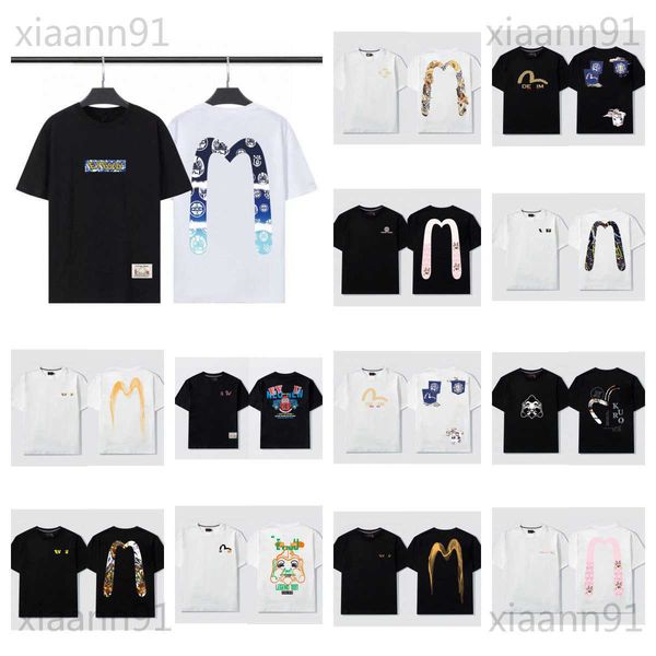 

designer fashion classic evisus shirt mens women casual printed letters couples short sleeve t shirt loose pure cotton printed large buddha, White;black
