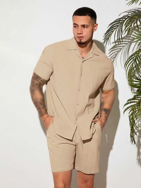 

men's clothing men button front shirt shorts, White;black