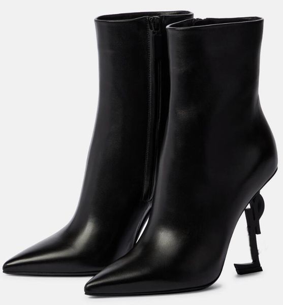 

luxury winter opyum women ankle boots black beige calf leather pointed toe martin booties lady high heel party dress boot eu35-43 with box
