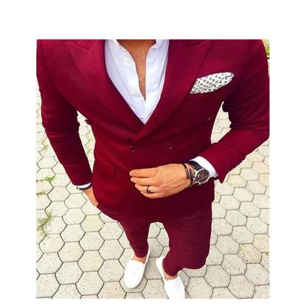 

burgundy wedding man suits slim fit double breasted goom tuxedos prom suits 2 piece suit jackets pants262o, Black;gray