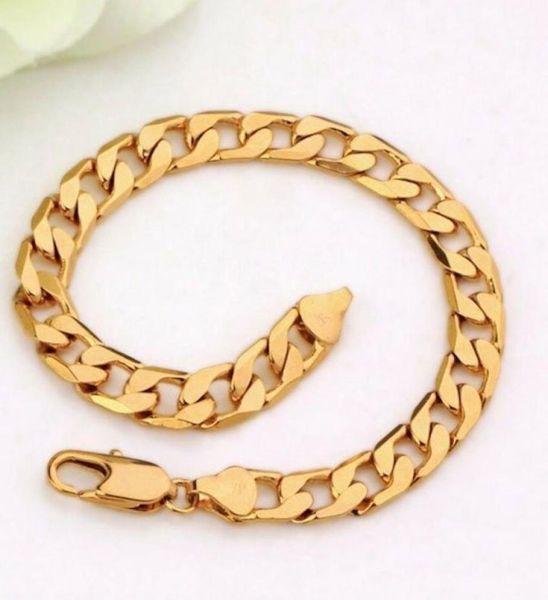 

mens 18k gold figaro 10mm curb link chain bracelet giftbox8700191, Black
