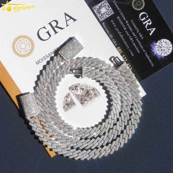 

fine jewelry pass diamond tester in stock 10mm two rows hip hop men necklace vvs moissanite diamond cuban link chain, Silver