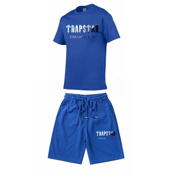

men's tracksuits summer breathable quickdrying fitness twopiece sportswear casual trapstar shortsleeved tshirt and drawstring shorts 23, Gray