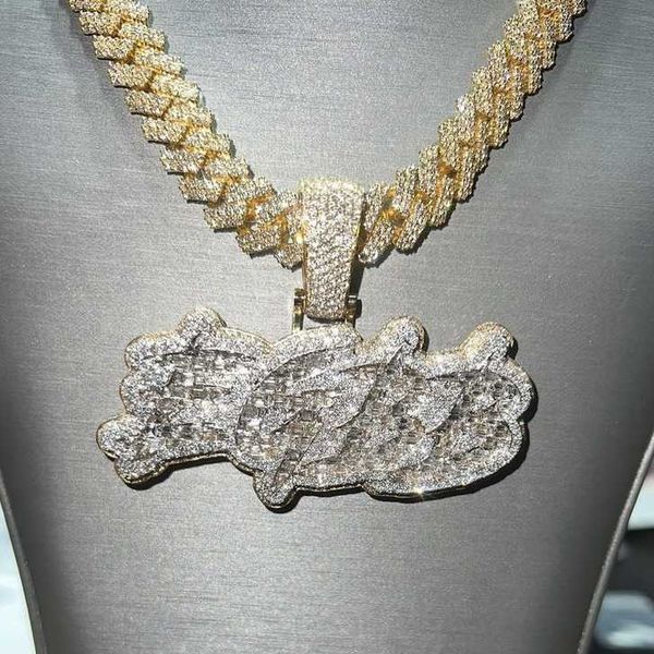 

custom popular moissanite hip hop jewelry cuban link chain vvs1 diamond iced out pendant, Silver