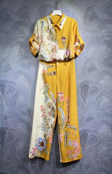 

high-quality 2023 summer two piece pants printed shirt and pants, White