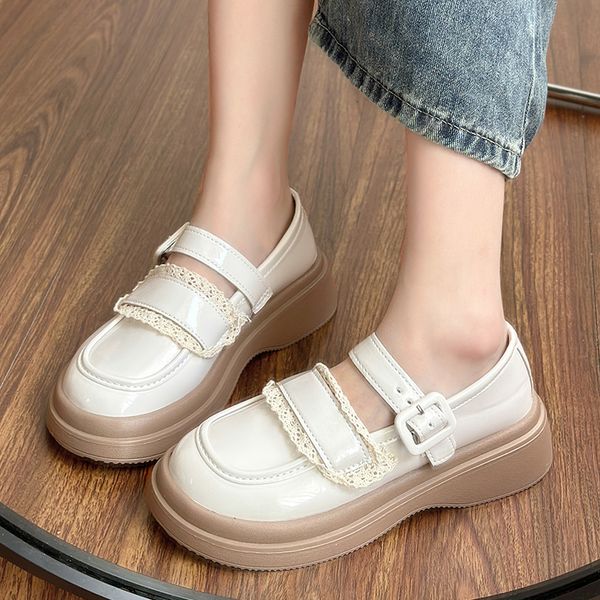 

dress shoes white lace platform lolita shoes women ankle buckle pu leather mary jane shoes woman autumn thick sole student shoes laides 2307, Black