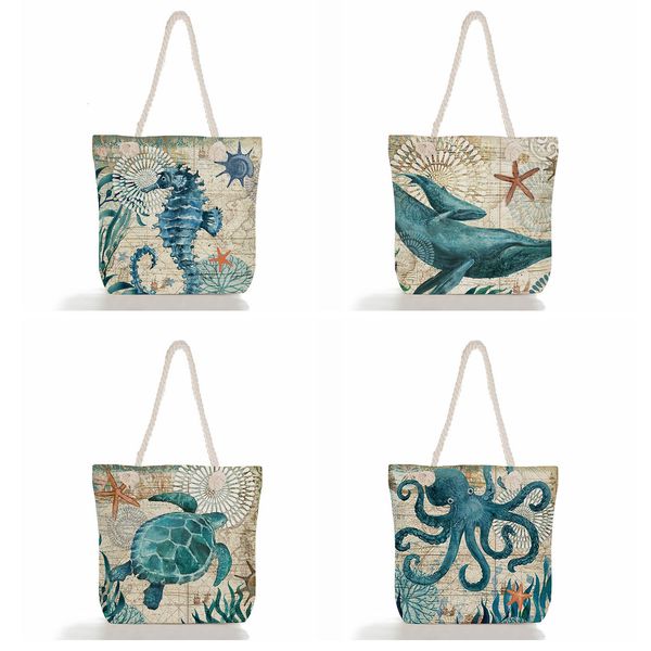 

evening bags customize picture thick rope travel beach marine life animal handbags turtle ocs seahorse whale tote 230721
