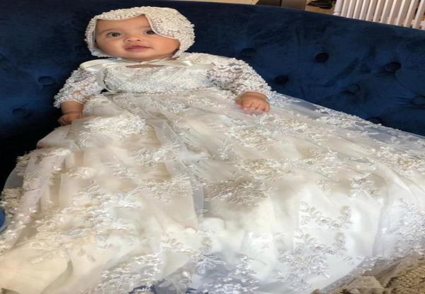 

pretty flower girls dresses long sleeve christening gowns for baby girls lace appliqued pearls baptism dresses first communication4704858, White;blue