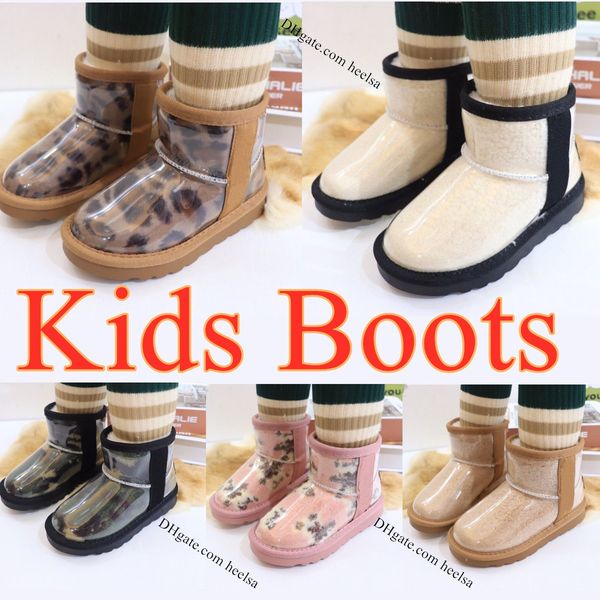 

australia classic mini boots clear kids uggi shoes girls designer jelly toddler ug baby children winter snow boot kid youth sneaker wggs sho, Black;grey