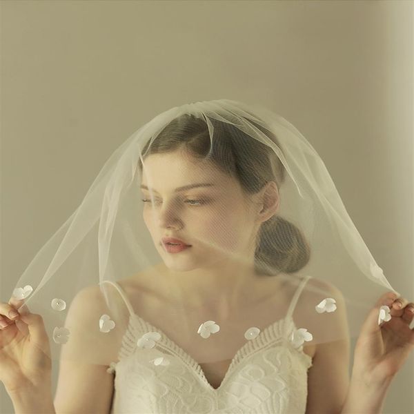 

wedding veils face blusher hair pieces one tier shouder length with flowers twigs & honey headpieces bridal veils #v601208o, Black
