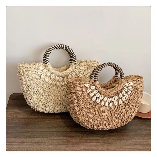 

shell decorated straw bag fashion straw plaited underarm bag totes bags woven handbag classics woman shoulders bags beach bag