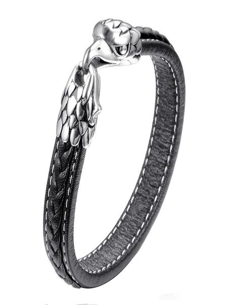

mens braided genuine leather chain multilayer woven rope bracelet good luck eagle bangle for male jewelry fashion accessories6101080, Black