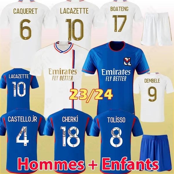 

maillot de foot soccer jerseys sarr tete ol 4th blue aouar tagliafico jeffinho football shirts 2023 2024 traore man kids kits equipment lyon, Black;yellow