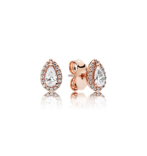 

18k rose gold plated shining tear drop stud earring logo original box for 925 sterling silver teardrop earrings women wedding gift9423448, Golden;silver