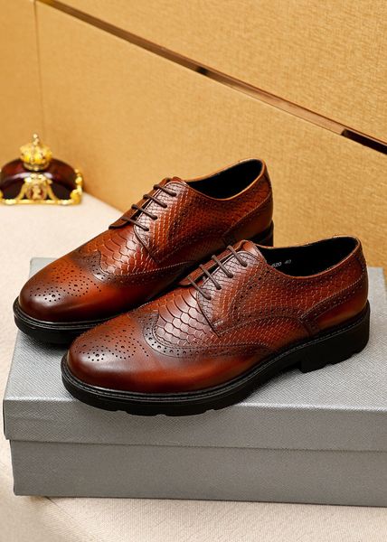 

2023 mens dress shoes wedding party genuine leather business lace up flats male brand designer carved shoes size 38-45, Black