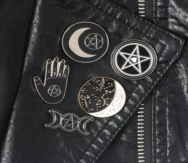 

pentagram moon witch triple pins constellation wizard collection brooches witchy goth jewelry lapel pin for wi4373903, Gray