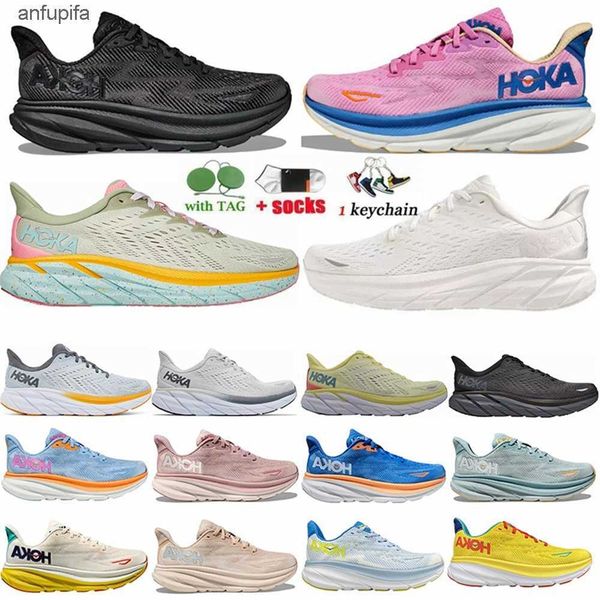 

clifton 8 cliftons 9 running shoes hokas womens mens run sneakers blue fog yellow pear sweet corn people seaweed tripler white sneakers hoka, Black