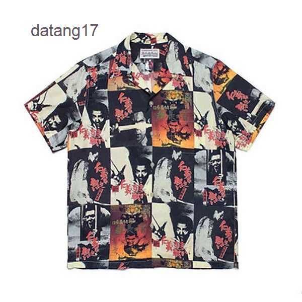 

2023 men's graffiti oversized casual short sleeve movie collection spotted pattern wacko maria hawaiian women silk shirt beach tees clo, White;black