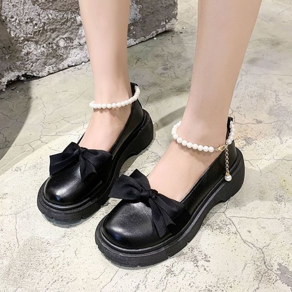 

dress shoes summer mary jane shoes bow pearl non slip with skirt thick sole womens shoes mary jane shoes zapatos de mujer 230721, Black