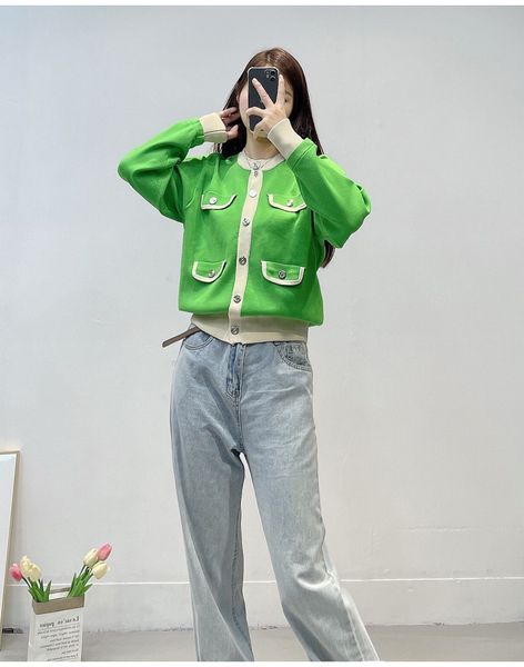 

women's jackets sandro new round neck knitted slim shirt, Black;brown