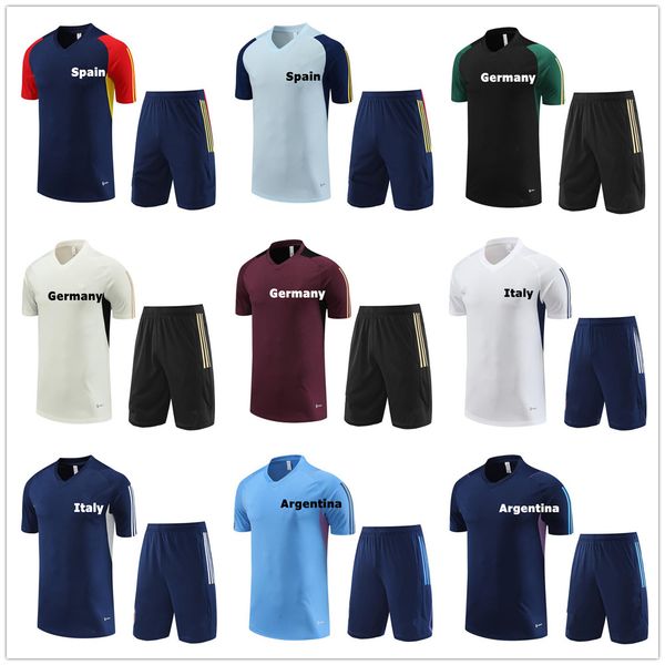 

2023 popular tracksuits germany spain netherland england brazil argentinas french kid and men training suit short sleeve football kit mexico, Black