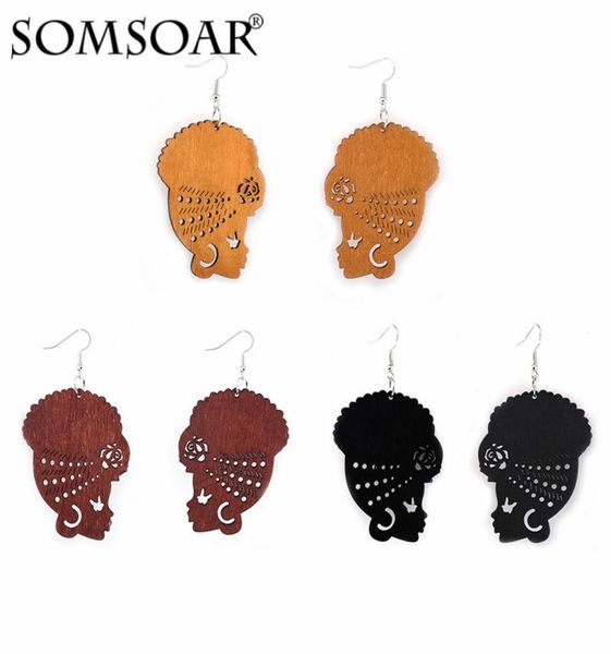 

new wooden earrings fashionable african head hollow wood earrings1267881, Silver