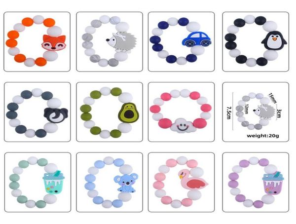 

bracelet teether baby infant kids teething ring diy cartoon animal elephant fox unicorn pacifier silicone teethe bead toy2559212