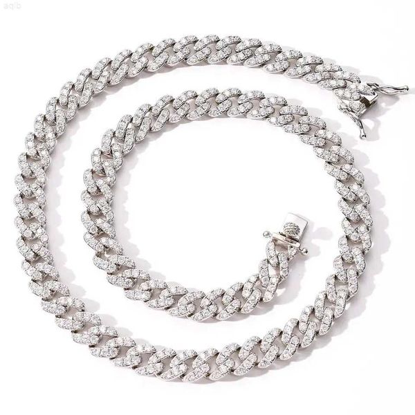 

9mm vvs moissanite pass diamond tester iced out 925 silver hip hop necklace miami cuban link chain men and women
