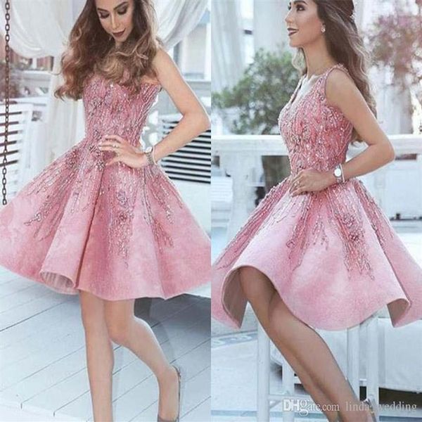 

2019 short arabic pink homecoming dress a line v neck juniors sweet 15 graduation cocktail party dress plus size custom made289p, Black