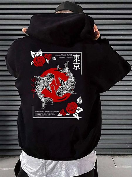 

men 's fashion extended sizes men plus japanese letter floral hoodie