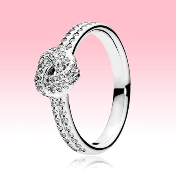 

100% 925 sterling silver ring cz diamond women wedding jewelry for shimmering knot ring with original box4945959, Slivery;golden