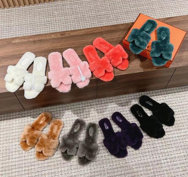 

oran sandal new women oran h slippers fashion designer autumn winter flat bottom high-quality wool warm woolen slippers size 35-41, Black