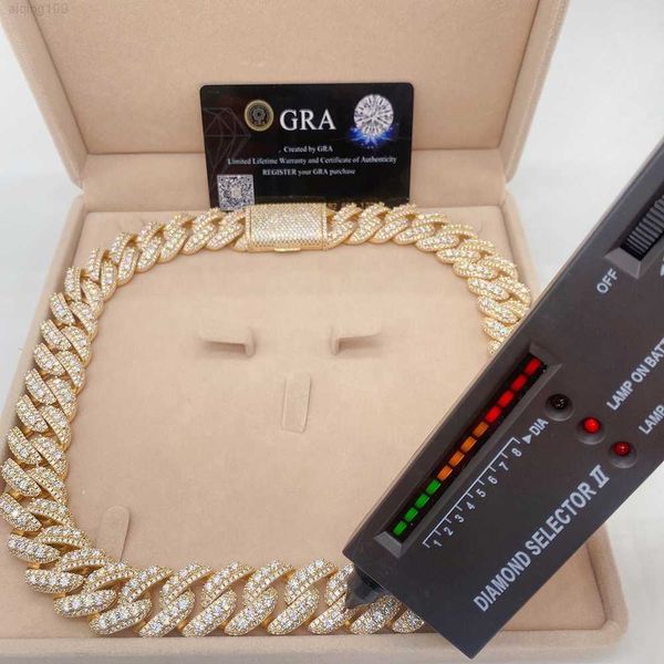 

hip hop iced out 3 rows gra certificate vvs moissanite fine jewelry necklaces miami silver men's 20mm cuban link chain