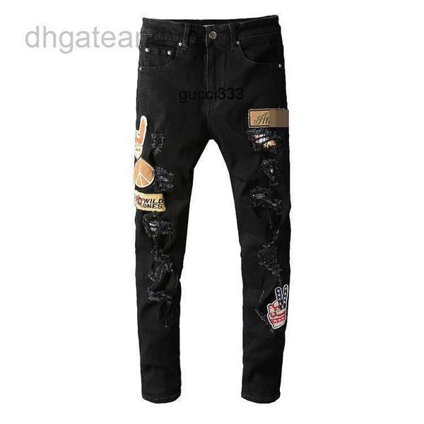 

micro jeans designer pants man 23 men's korean fashion trendy men's personality flying eagle embroidery amirly denim elastic large, Blue