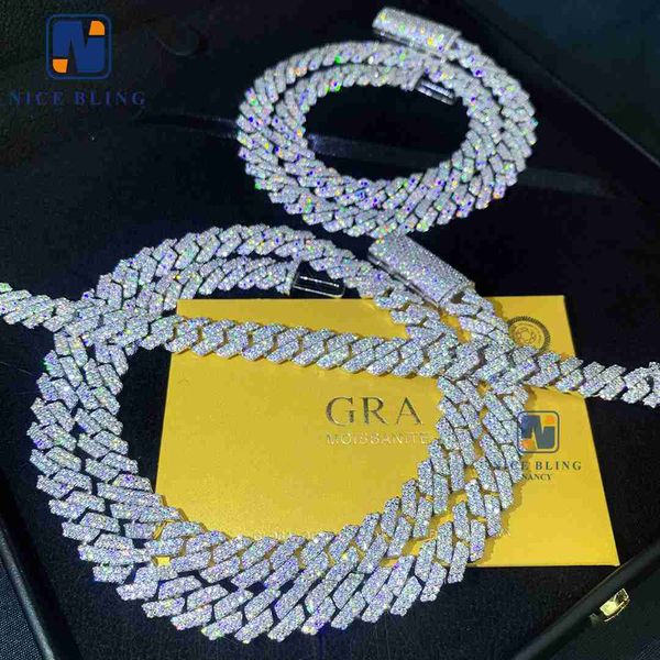 

8mm 10mm hip hop necklace fashion style s925 vvs moissanite iced out jewelry moissanite diamond cuban link chain, Silver
