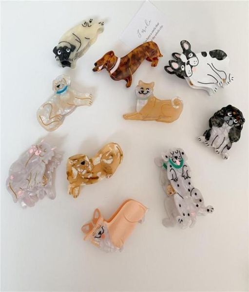 

korea unique animal hair accessories acetate hairpin french corgi dog cute animals geometric grasp hair clip claw 15 styles8994789, Slivery;white