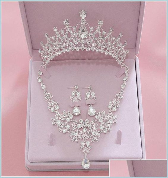 

headpieces bling set crowns necklace earrings alloy crystal sequined bridal jewelry accessories wedding tiaras headpieces suit dro4270196, Silver