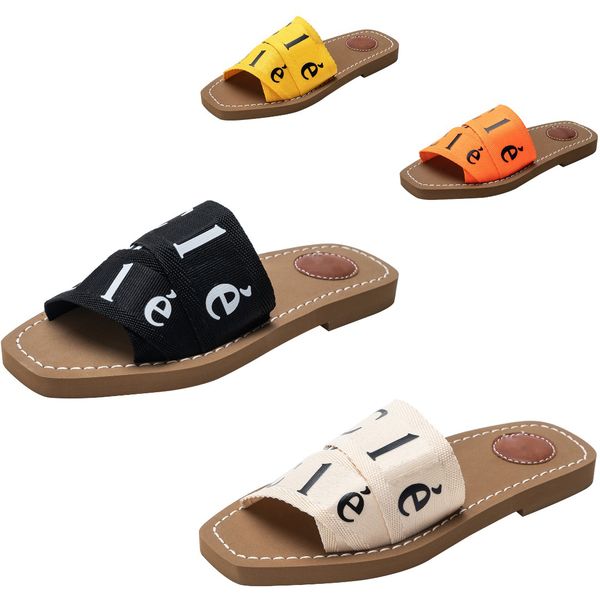 

luxury woody mule flat slides designer lace lettering fabric canvas women slippers letter sandal casual thick bottom net red summer flat fli, Black
