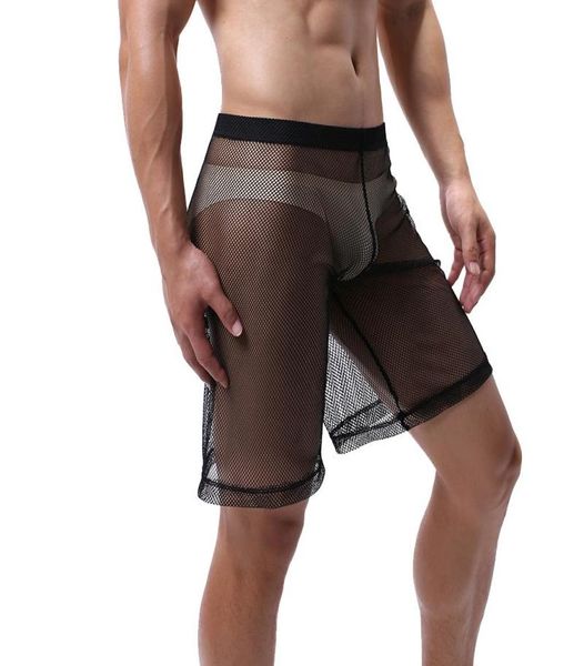 

men039s sleepwear mesh see through pyjamas mens casual trousers male sleep short loose hollow out ultra thin bottoms4368732, Black;brown